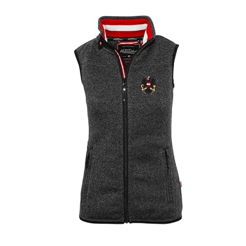 Hoamatkult Österreich Kult-Gilet Damen - das Original - Österreich Adler Strickfleece Weste - Damen Gilet mit hochwertiger Adler-Stickerei (Large, Dunkelgrau-meliert) von Hoamatkult