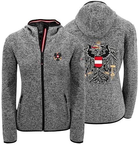 Hoamatkult Österreich Kultjacke mit Kapuze Damen - das Original - Österreich Adler Strickfleece Jacke - Jacke mit Österreich Adler Stick (Large, Dunkelgrau) von Hoamatkult