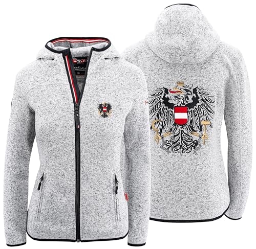 Hoamatkult Österreich Kultjacke mit Kapuze Damen - das Original - Österreich Adler Strickfleece Jacke - Jacke mit Österreich Adler Stick (Medium, Grau) von Hoamatkult
