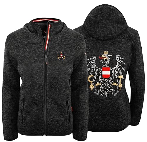 Hoamatkult Österreich Kultjacke mit Kapuze Damen - das Original - Österreich Adler Strickfleece Jacke - Jacke mit Österreich Adler Stick (Medium, Schwarz) von Hoamatkult