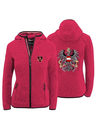 Hoamatkult Österreich Kultjacke mit Kapuze Damen - das Original - Österreich Adler Strickfleece Jacke - Jacke mit Österreich Adler Stick (X-Large, Magenta) von Hoamatkult