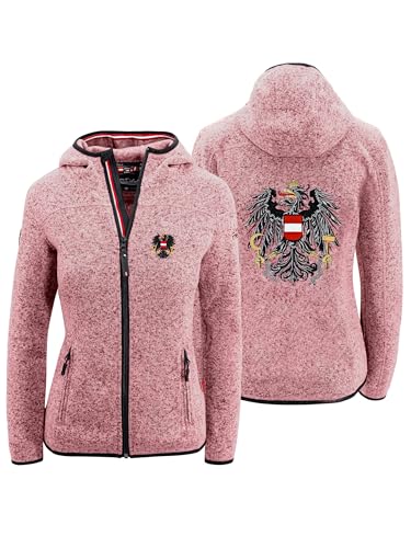 Hoamatkult Österreich Kultjacke mit Kapuze Damen - das Original - Österreich Adler Strickfleece Jacke - Jacke mit Österreich Adler Stick (X-Small, Rosa) von Hoamatkult
