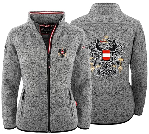 Hoamatkult Österreich Kultjacke ohne Kapuze Damen - das Original - Österreich Adler Strickfleece Jacke - Jacke mit Österreich Adler Stick (Large, Dunkelgrau) von Hoamatkult