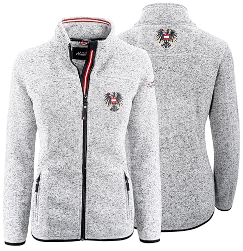 Hoamatkult Österreich Kultjacke ohne Kapuze Damen - das Original - Österreich Adler Strickfleece Jacke - Jacke mit Österreich Adler Stick - Glitzer Edition (Large, Grau) von Hoamatkult