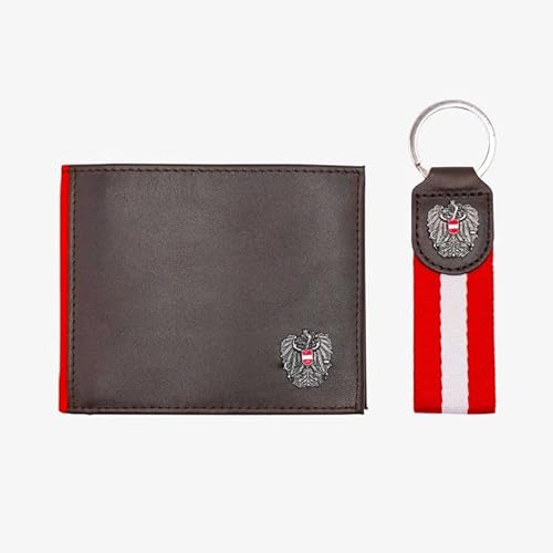 Hoamatkult Österreich Leder Geldbörse Geschenkset - Elegantes Design, RFID-Schutz, Vielfältige Fächer, Inklusive Schlüsselanhänger von Hoamatkult