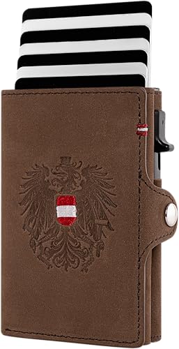 Hoamatkult Smart Wallet Adler – Echtleder Geldtasche mit Pop-Up Kartenfach, RFID-Schutz, Wunschgravur & Geschenkbox – Kompaktes Herren-Portemonnaie - Vintage Braun von Hoamatkult