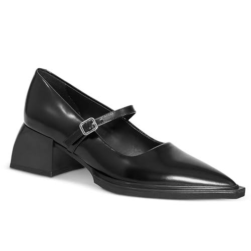 HoanTiai Wide Welt Mary Jane Pumps für Damen, spitzer Zehenbereich, Schnallenriemen, Mary Janes, klobiger Absatz, flache Schuhe, bequem, lässig, Blockabsatzschuhe, Schwarz, 40 EU HoanTiai Wide Welt Mary Jane Pumps für Damen, spitzer Zehenbereich, Schnallenriemen, Mary Janes, klobiger Absatz, flache Schuhe, bequem, lässig, Blockabsatzschuhe, Schwarz, 40 EU von HoanTiai