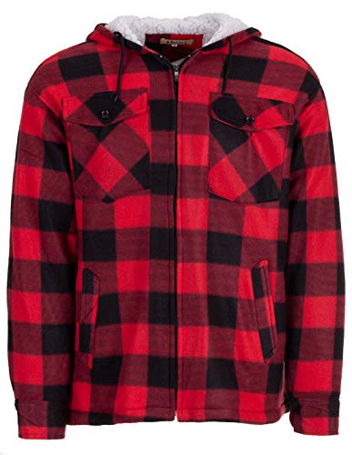 Hoang Textil GmbH Herren Holzfällerjacke Hemdjacke Kapuze Arbeitsjacke Hemd Flanell Thermojacke Jacke Kariert Gefüttert Gr. M-3XL, Farbe:rot, Größe:XXL von Hoang Textil GmbH
