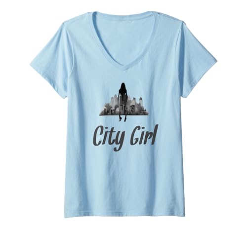 Damen City Girl Urban Raffinesse T-Shirt mit V-Ausschnitt Damen City Girl Urban Raffinesse T-Shirt mit V-Ausschnitt von Hob Knob Designs