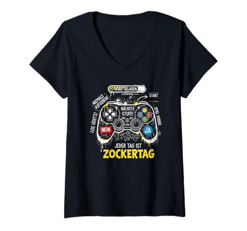 Damen Jeder Tag ist Zockertag Gaming Controller Motiv Videospiel T-Shirt mit V-Ausschnitt Damen Jeder Tag ist Zockertag Gaming Controller Motiv Videospiel T-Shirt mit V-Ausschnitt von Hobbies Gamer Designs