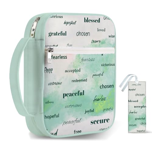 Hobbspring 1 Bibelhülle 30.5x22cm Edle Phrasen Große Bibel Tragetasche Mit Reißverschluss Friedlicher Sicherer Furchtloser Dankbarer Text Kirchentasche Bibelschutz Für Männer Und Frauen von Hobbspring