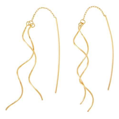 Hobbspring 1 Paar 925 Sterlingsilber Hängeohrringe 10,5cm Gold Wellenform Hypoallergen Lange Ohrstecker Spiralkurve Schmuck Für Damen Trendiges Valentinstag Jubiläum Geschenk von Hobbspring