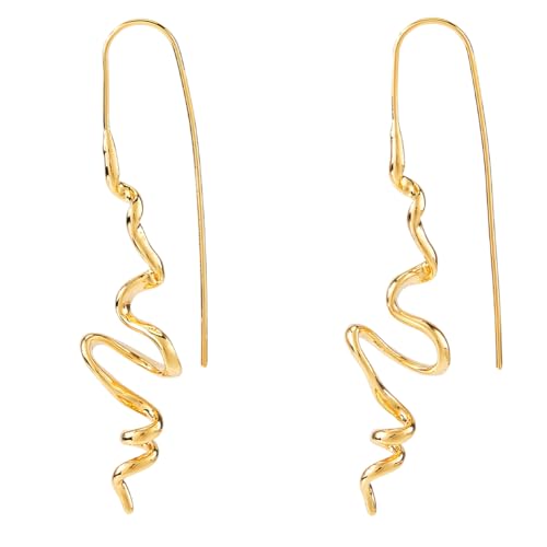 Hobbspring 1 Paar Messing Ohrringe Gold unregelmäßige Linien hypoallergen Spirale Threader Ohrringe Spirale Kurve keine zurück hängenden Ohrring Schmuck für Frauen Trendy von Hobbspring
