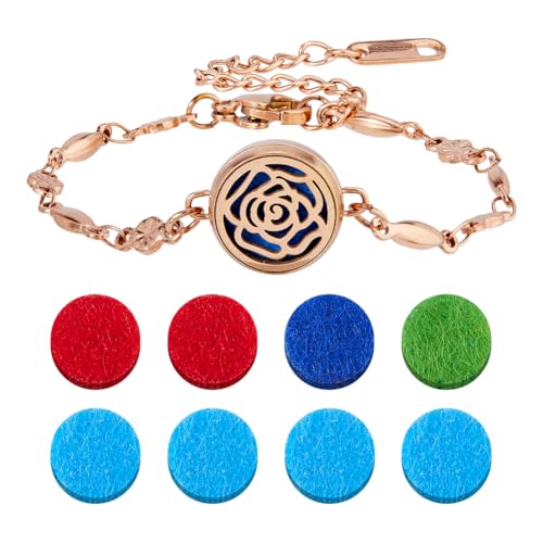 Hobbspring 1 Stück Ätherisches Öl Diffuser Armband Blume Edelstahl Aromatherapie Armband 13.5cm Länge Verstellbar Ovales Glied Diffuser Armbands Mit 8 Ersatzpads Für Frauen Hobbspring 1 Stück Ätherisches Öl Diffuser Armband Blume Edelstahl Aromatherapie Armband 13.5cm Länge Verstellbar Ovales Glied Diffuser Armbands Mit 8 Ersatzpads Für Frauen von Hobbspring