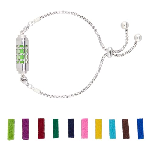 Hobbspring 1 Stück Diffusor Armbänder Für Ätherische Öle Vierblättriges Kleeblatt Aromatherapie Armbänder Aus Edelstahl 23cm Verstellbares Schiebe Diffusor Armband Mit 10 Nachfüllpads Für Damen von Hobbspring