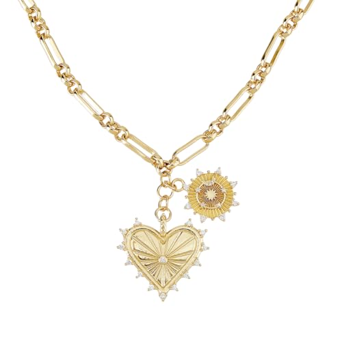 Hobbspring 1 Stück Klobige Goldkette Für Damen 52.4cm Gliederkette Mit Zirkonia Anhängern Herz Sonnen Anhänger Kette Schmuck Halskette Für Frauen Und Damen Schmuckgeschenk Hobbspring 1 Stück Klobige Goldkette Für Damen 52.4cm Gliederkette Mit Zirkonia Anhängern Herz Sonnen Anhänger Kette Schmuck Halskette Für Frauen Und Damen Schmuckgeschenk von Hobbspring