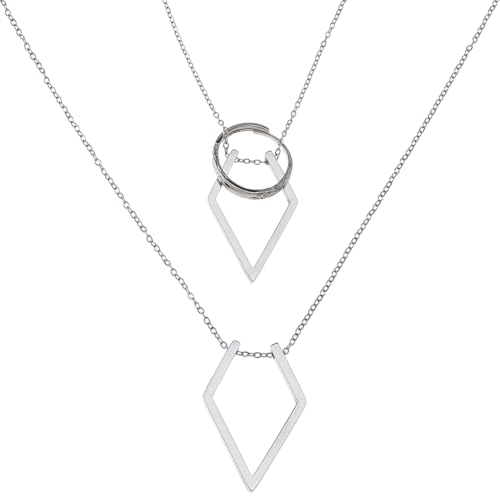 Hobbspring Ring-Halter Halskette Platin Geometrische Charm Halskette Vintage Rhombus Anhänger Edelstahl Hochzeits Halsketten Schmuckgeschenk Für Frauen Und Damen Mit Samtbeutel von Hobbspring
