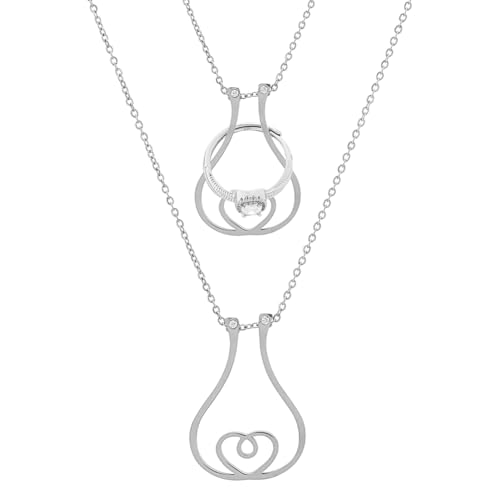 Hobbspring Ring-Halter Halskette Edelstahl Farbe Geometrische Ringhalter Hochzeit Verlobung Halskette Vintage Doppelherz Charm Halsketten Schmuck Für Ehefrau Krankenschwester Damen Geschenk von Hobbspring