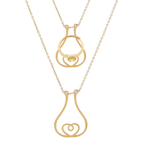 Hobbspring Ring-Halter Halskette Golden Geometrische Ringhalter Hochzeit Verlobung Halskette Vintage Doppelherz Charm Halsketten Schmuck Für Ehefrau Krankenschwester Damen Geschenk von Hobbspring