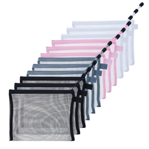Hobbspring 12Pcs 4 Farben Mesh Kosmetik Beutelen Rechteckig Nylon mit Reißverschluss Make-up-Beutel Mehrzweck Reise Beutel Stifte für Reisen 21.2 x 11.2cm von Hobbspring