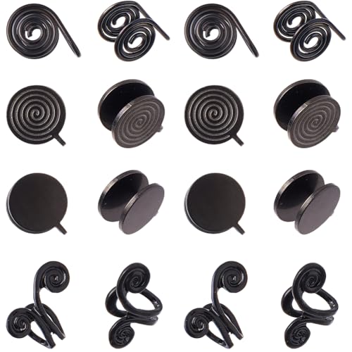 Hobbspring 16 Stück Druckohrringe Für Keloide 4 Stile Edelstahl Nicht Durchstochene Ohrringe Schwarze Manschettenohrringe Spiral Kompressionsohrringe Verstellbare Clip Ohrringe Für Frauen von Hobbspring