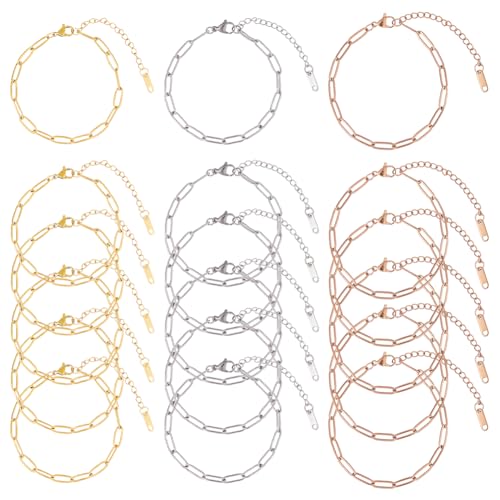 Hobbspring 18 Stück 3 Farben Büroklammer Kettenarmbänder 18cm Edelstahl Gliederarmband Verstellbare Kettenarmbänder Mit Karabinerverschluss Für Frauen DIY Schmuck Bastelbedarf von Hobbspring
