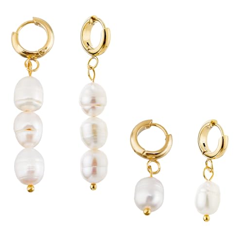 Hobbspring 2 Paar Ohrringe Aus Natürlichen Süßwasser Zuchtperlen Tropfenförmig Rund Creolen Statement Ohrringe Brautjungfern Barockperle Baumelnd Minimalistisch Zierlicher Schmuck Geschenk Für Frauen von Hobbspring