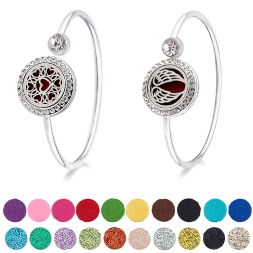 Hobbspring 2 Stil Diffusor Armbänder Für Ätherische Öle Herzflügel Aromatherapie Armbänder Aus Legierung Verstellbares Diffusor Armband Mit 20 Nachfüllpads Für Frauen Muttertagsgeschenke von Hobbspring