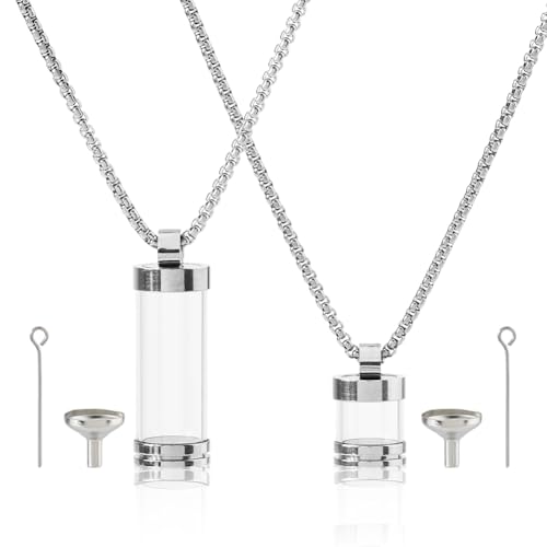 Hobbspring 2 Stil Edelstahl Glasflaschenanhänger Zu Öffnende Gedenk Und Einäscherungskette Glas Aschehalter Halskette Mit Ösenstift Und Trichter Für Damen Und Herren von Hobbspring