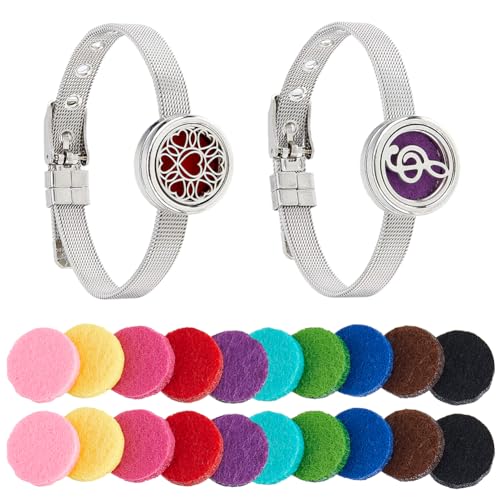 Hobbspring 2 Stile Diffusor Armband Für Ätherische Öle 22.4cm Uhrenarmband Aromatherapie Medaillon Verstellbares Armband Mit 20 waschbaren Nachfüllpads Für Freunde Zum Schulabschluss von Hobbspring