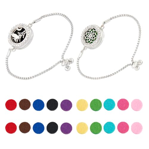 Hobbspring 2 Stile Diffusor Armband Für Ätherische Öle Aromatherapie Medaillon Anhänger Set Aus Legierung Mit 20 waschbaren Nachfüllpads Und Verstellbaren Armbändern Für Freunde Zum Muttertag von Hobbspring