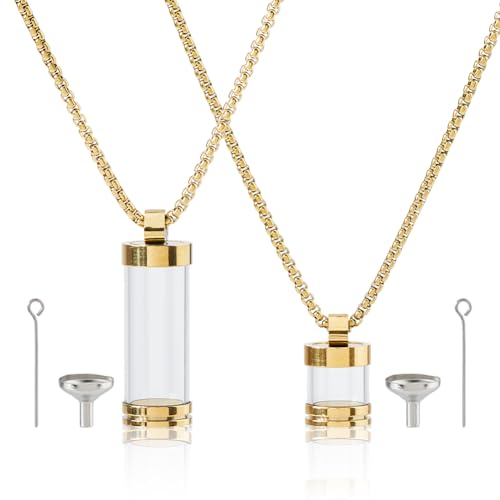 Hobbspring 2 Stile Goldener Edelstahl Glasflaschenanhänger Zu Öffnende Gedenk Und Einäscherungskette Glas Aschehalter Halskette Mit Ösenstift Und Trichter Für Frauen von Hobbspring