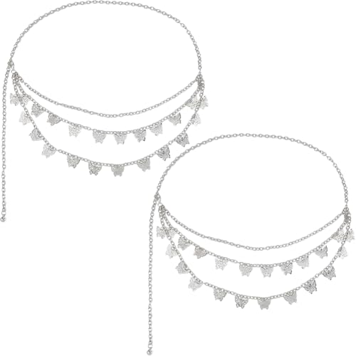 Hobbspring 2 Stück Damen Schmetterlings Hüftkette Mehrlagig Schmetterlings Hüftkette Schmetterlings Platinkette Dünner Gürtel Gürtel Taillenschmuck Zubehör Für Damen Kleider Jeans von Hobbspring