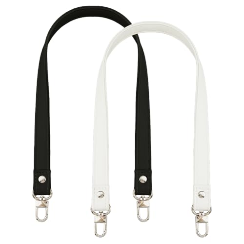 Hobbspring 2 Stück Leder Taschengurt 60cm Ersatzgriff Umhängetaschengurt 2 Farben Nähen PU Leder Taschengurte Mit Verschlüssen Für Taschen Ersatzzubehör (Weiß Und Schwarz) von Hobbspring