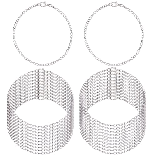 Hobbspring 24 Stück Armbandketten Edelstahl Armbandgliederketten DIY Schmuckherstellung Armbänder Ketten Verstellbare Bettelarmbänder Mit Karabinerverschlüssen Für Selbstgemachte Armbänder von Hobbspring