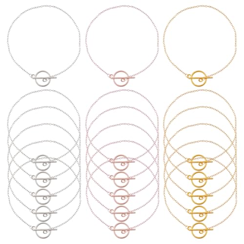 Hobbspring 24 Stück Edelstahl Armband Gliederketten 3 Farben Armbandketten Mit OT Knebelverschluss 20cm Leere Charm Armbänder Für Frauen Männer Paare Geschenke Zum Selbermachen von Schmuck von Hobbspring