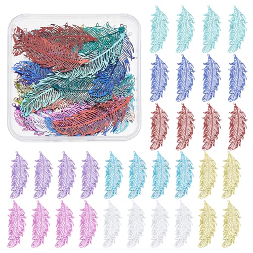 Hobbspring 32 Stück 8 Farben Feder Charms Edelstahl Filigrane Anhänger Filigrane Flügel Ohrring Charm Regenbogenfarben Metallverzierungen Für Die Herstellung von DIY Armbändern Und Schmuck von Hobbspring