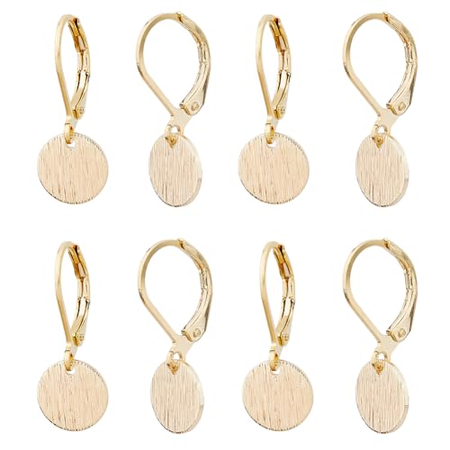 Hobbspring 4 Paar Baumelnde Scheiben Ohrringe 9mm 18K Vergoldet Kreis Scheiben Münzen Ohrring Messing Leverback Ohrringe Flach Gebürstet Tropfenohrring Für Frauen Damen Teenager Schmuck Geschenke von Hobbspring