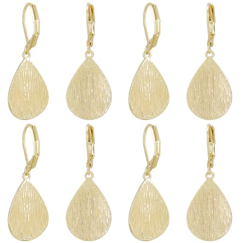 Hobbspring 4 Paar Tropfenförmige Ohrringe 32x14mm Goldene Tropfen Ohrringe Mit Klapphebel Leichte Geometrische Wassertropfen Flach Gebürstete Tropfenohrringe Für Damen Und Frauen Schmuck Geschenk von Hobbspring