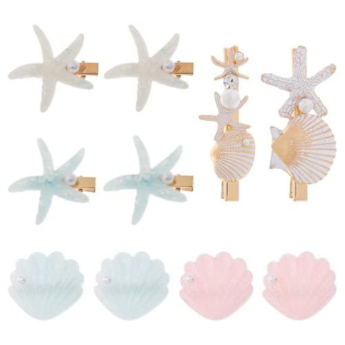 Hobbspring 4 Set Meerjungfrau Haarschmuck Muschel Perle Seestern Haarspangen Kunstharz Strand Seestern Strass Haarnadeln Für Frauen Damen Braut Kopfbedeckung Styling Tools Haar Tool von Hobbspring