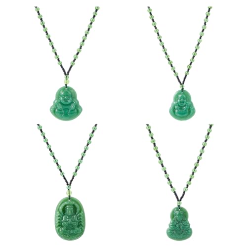 Hobbspring 4 Stile Halsketten Mit Anhänger Lachender Buddha Guan Yin Halskette Grüne Talisman Amulett Schutzhalskette Feng Shui Perlenkette Glashalskette Booda Halskette Glückskette Für Männer von Hobbspring
