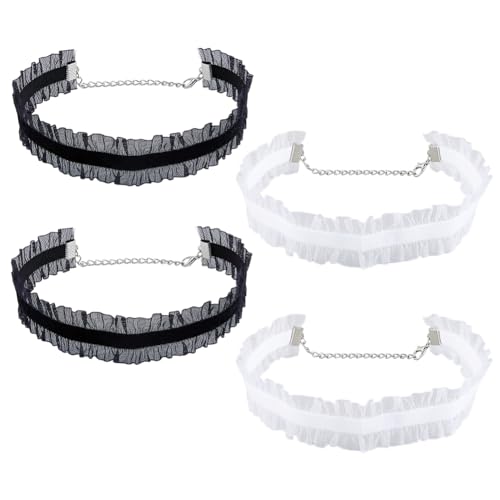 Hobbspring 4 Stück Spitzen Choker Halskette 2 Farben Gothic Choker Aus Samtband Klassische Gothic Tattoo Spitzen Choker Verstellbares Choker Für Lolita Accessoires Für Frauen Und Damen von Hobbspring