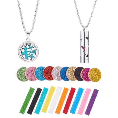 Hobbspring Ätherisches Öl Diffusor Delfin Aromatherapie Halskette 2 Stile Edelstahl Öl Anhänger mit 20Pcs Filzauflagen Parfüm Medaillon Geschenk für Frauen Männer von Hobbspring