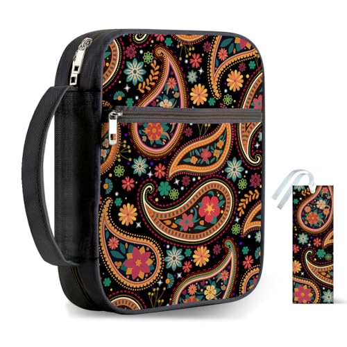 Hobbspring Bibeltasche Mit Retro Blumenmuster 30.5x22cm Paisley Design Kirchenrucksack Mit Reißverschlussfach Und Tragegriff Für Männer Und Frauen Zurück zur Schule von Hobbspring