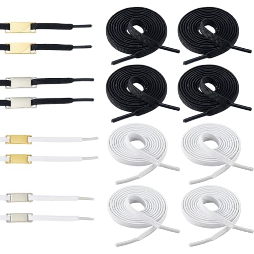 Hobbspring Ersatz Schuhbänder Mit Metall Anhängern Für Sneaker 6 Paar Flache Polyesterkordeln Platin Gold Schmuckanhänger Abnehmbare Rechteckige Metallplaketten von Hobbspring