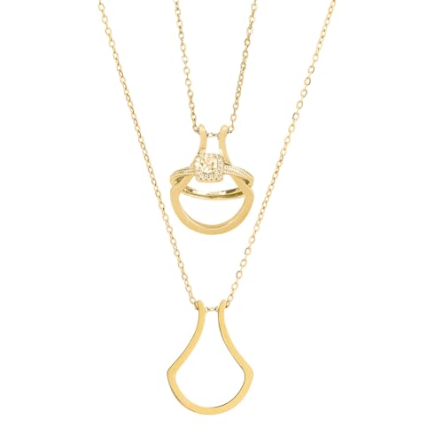 Hobbspring Ring-Halter Halskette Edelstahl Geometrische Ringhalter Halskette Golden Vintage Personalisierte Tropfenanhänger Halsketten Für Frauen Damen Ehefrau Mit Geschenkbox von Hobbspring