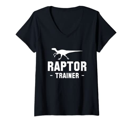 Damen Raptor Trainer Dinosaurier Velociraptor T-Shirt mit V-Ausschnitt Damen Raptor Trainer Dinosaurier Velociraptor T-Shirt mit V-Ausschnitt von Hobby Beruf Hund Trainer Coach