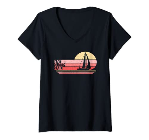 Damen Eat Sleep Sail | Segelfamilie | Segler & Segelbootbesitzer T-Shirt mit V-Ausschnitt Damen Eat Sleep Sail | Segelfamilie | Segler & Segelbootbesitzer T-Shirt mit V-Ausschnitt von Hobby Chicks