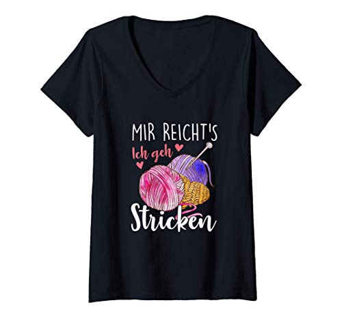 Damen Mir Reicht's Ich geh Stricken T-Shirt mit V-Ausschnitt Damen Mir Reicht's Ich geh Stricken T-Shirt mit V-Ausschnitt von Hobby Häkeln Stricken Nähen Design Shop