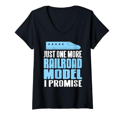 Damen Nur noch EIN Modellzug, ich schwöre T-Shirt mit V-Ausschnitt Damen Nur noch EIN Modellzug, ich schwöre T-Shirt mit V-Ausschnitt von Hobby Modellbahnliebhaber mit Suchtfaktor